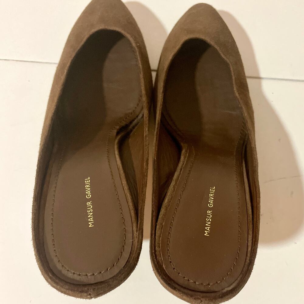 Mansur Gavriel Suede Slides Mules Heel Slipper Slip On Shoes Pumps Brown sz 37 - Picture 7 of 9